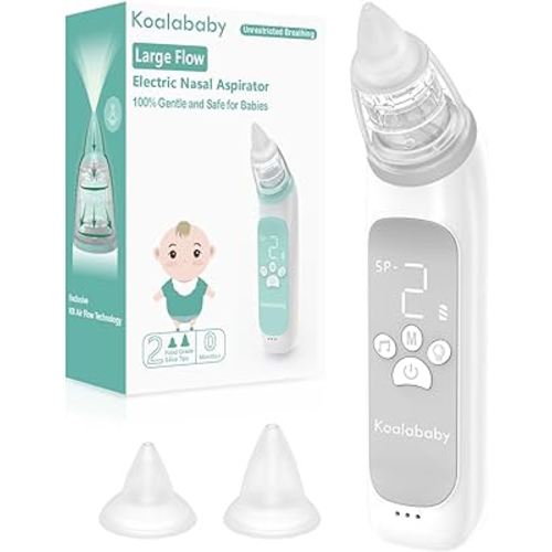 Large Flow Electric Nasal Aspirator for Baby, Safe Baby Nose Sucker, Nose Cleaner for Toddlers, 3 Suction Levels, Music & Light Soothing Function, Cloudy Gray