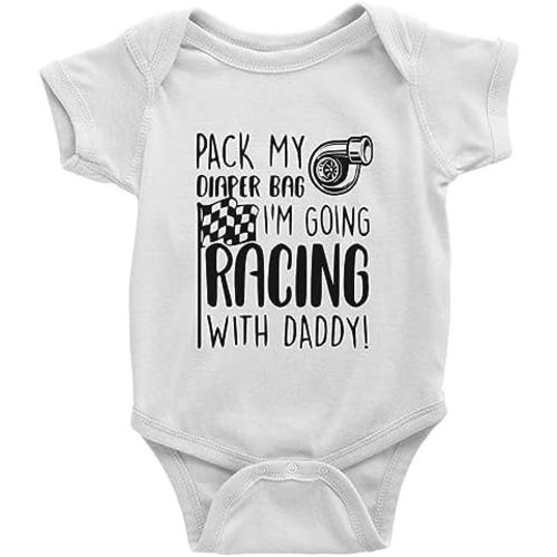 Pack My Diaper Bag I'm Going Racing with Daddy Baby Rompers Bodysuit Infant Long Sleeve Playsuit
