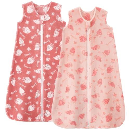 Unnivoll Fleece Baby Sleep Sack 0-6 Months 2.0 Tog Baby Wearable Blanket with 2-Way Zipper Warm Sleeping Sack for Toddler Infant Newborn - Small Pink Strawberry