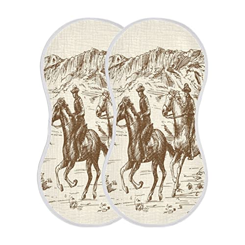 WELLDAY Muslin Baby Burp Cloths Set of 1, Soft Absorbent Western Desert Cowboy Muslin Washcloths, Bibs, Face Towel for Newborn Boys Girls, 22 x 11 Inch