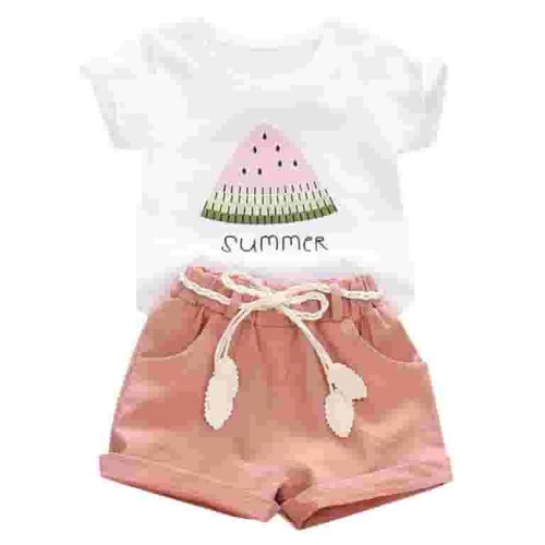 GXWEA Summer Toddler Girl Clothes Baby Girl Clothes 12 18 Months Toddler Baby Girl Summer Clothes Short Sleeves T-Shirt Tops + Shorts Cute Outfits Set Pink 18-24 Months