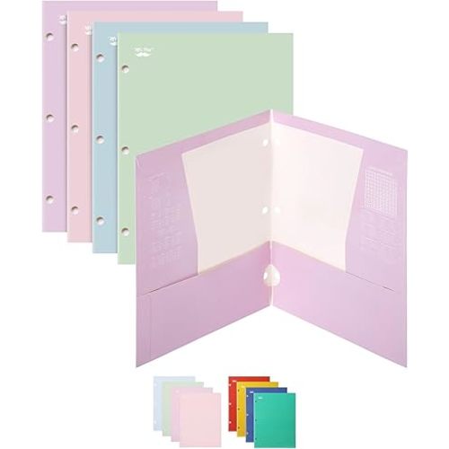 Mr. Pen- Pocket Folders, 4 Pocket, 4 Pack, Pastel Colors, Folders with Pockets 3 Hole Punched, Folders, Folders for School, Folders with Pockets, Binder Folders, Back to School Supplies