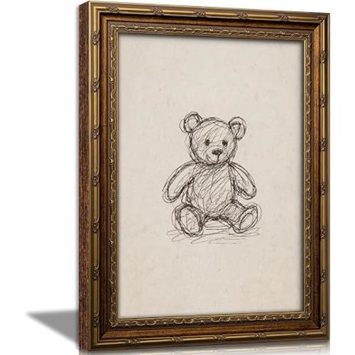 Syqiya Vintage Gold Framed Teddy Bear Wall Art Vintage Nursery Wall Decor