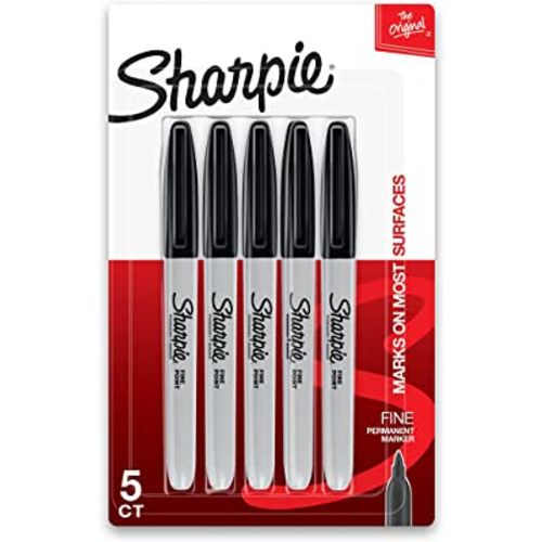 Sharpie Permanent Markers Set, Quick Drying And Fade Resistant Fine Tip Marker For Wood, Plastic, Paper, Metal, And More, Drawing, Coloring, And Poster Marker , Black, 5 Count
