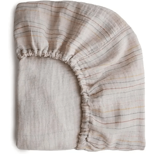 mushie Extra Soft Muslin Fitted Mini Crib Sheet | 24"x 38" (Retro Stripe)