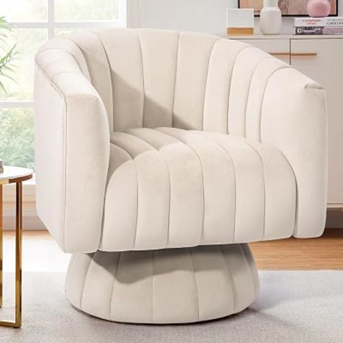 Kromax Swivel Accent Chair, Modern 360 Degree Swivel Barrel Chair, Beige