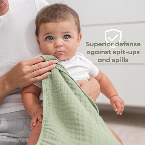 Comfy Cubs Muslin Burp Cloths Set Large 100% Cotton Hand Washcloths for Babies, Baby Essentials 6 Layers Extra Absorbent and Soft Boys & Girls Baby Bibs & Burp Cloths Set (Sage 10-Pack, 20" X10") - 10-Pack 20"X10"