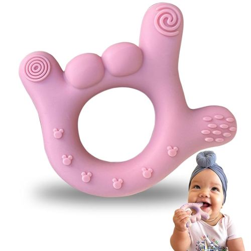 I Love You Silicone Hand Teether, Teethers for Babies 3-6 Months, Soft Teething Toys 6-12 Months bpa Free, Massaging Teething Relief (Blush Pink)