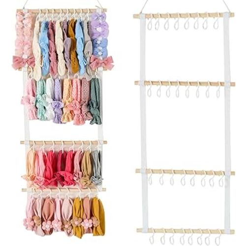 Headband Holder for Baby Girl, Headband Organizer for Girls, Bow Holder for Girls Hair Bows, Newborn Accessories Storage Decor for Wall, Door or Closet in Girls Room (White04-new)