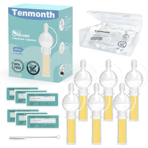 Colostrum Collector Kit Tenmonth Breast Milk Collector with Storage Case Set, Portable Colostrum Container Ready-to-Use, BPA Free 0.1oz/4ml, 6pcs