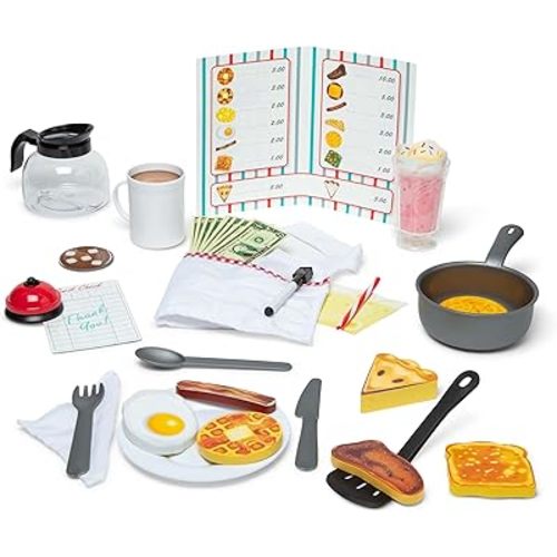 Melissa & Doug Star Diner Restaurant Play Set (41 pcs) - Pretend Play Food, Restaurant Toy Set With Cookware, Utensils For Kids, Diner Playset for Kids And Toddlers, Ages 3+