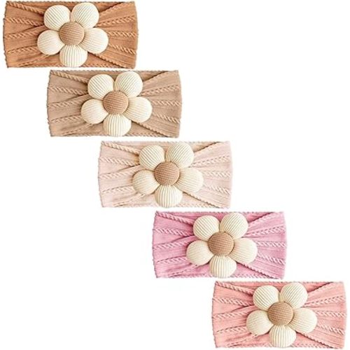 WillingTee 5 Pcs Baby Flower Headbands Baby Girls Nylon Headbands Soft Hairbands Hair Accessories for Newborn Infant Toddler Kids
