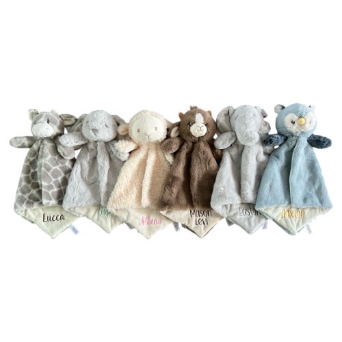 Personalized Animal Baby Lovey: Embroidered Plush Security Blanket