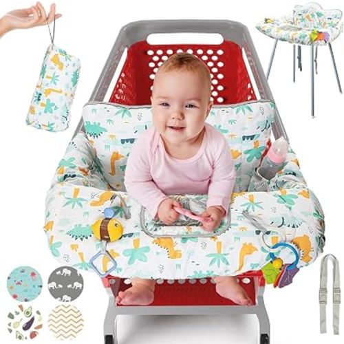 PILLANI Shopping Cart Seat for Baby, High Chair Cover for Restaurant Seat - Grocery Cart Cover for Baby Girl and Boy, Comfortable Cotton Buggy Covers for Babies - Padded Toddler Shopping Cart Cover