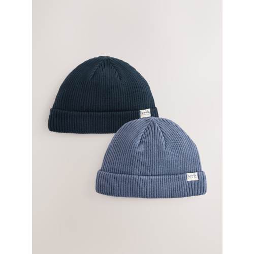 Blue 2 Pack Baby Beanie Knitted Hats (0mths-2yrs)