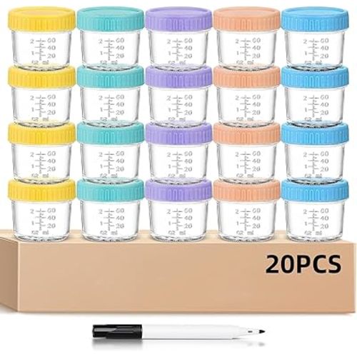 Lot de 20 boîtes de conservation en verre pour aliments pour bébé, 113,4 g avec couvercles hermétiques, petits récipients de congélation avec couvercles hermétiques pour aliments pour bébé