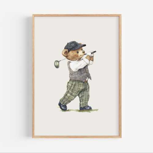 Vintage Teddy Bear Nursery Golf Prints, Sports Nursery Theme Decor, Sage Green, Boy Sports Room, Playroom Art, Boy Nursery Art, Cottagecore