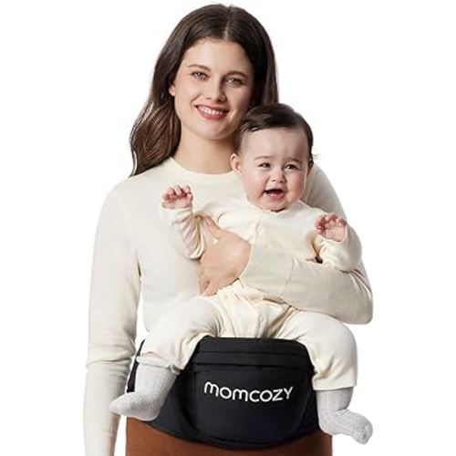 Momcozy Hip Seat Baby Carrier - Adjustable Waistband with Original 3D Belly Protector, Ergonomic Carrier with Various Pockets for Newborns & Toddlers up to 45lbs (Black, Large)