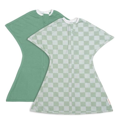 SleepingBaby Zipadee-Zip Transition Swaddle - Baby Swaddling Blanket with Zipper Convenience - Roomy Baby Wearable Blanket for Easy Diaper Changes - Greens, Small (4-8 Month) - 2 Pack