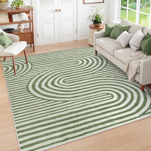 Lahome Modern 5x7 Area Rugs for Living Room - Soft Bedroom Rugs Green Washable Rugs 5x7 - Non-Slip Ultra-Thin Stain Resistance Abstract Mid Century Rug for Kids Nursery Large Dining Room(5'X7',Green)