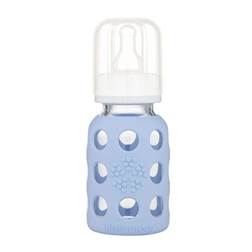 Lifefactory Glass Baby Bottle with Stage 1 Nipple and Protective Silicone Sleeve Blanket 4 Oz - 4 Ounce