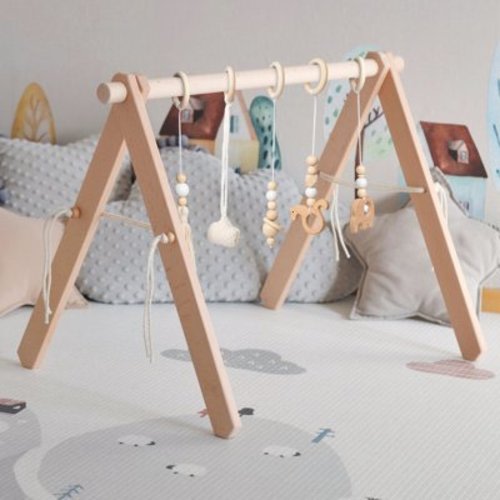 R HORSE 5Pcs Baby Play Gym Toy Set Activity Wooden Nursing Pendant for Infant