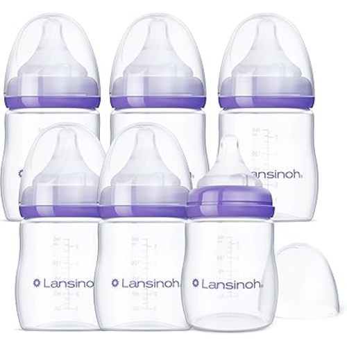 Lansinoh Anti-Colic Baby Bottles for Breastfeeding Babies, 5 Ounces, 3 Count, Includes 3 Slow Flow Nipples, Size S (Pack of 2)