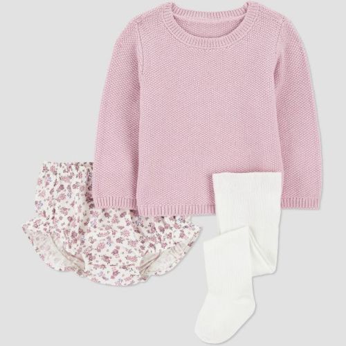 Carter's Just One You® Baby Girls' 3pc Floral Sweater & Bloomer with Tights Set - Pink