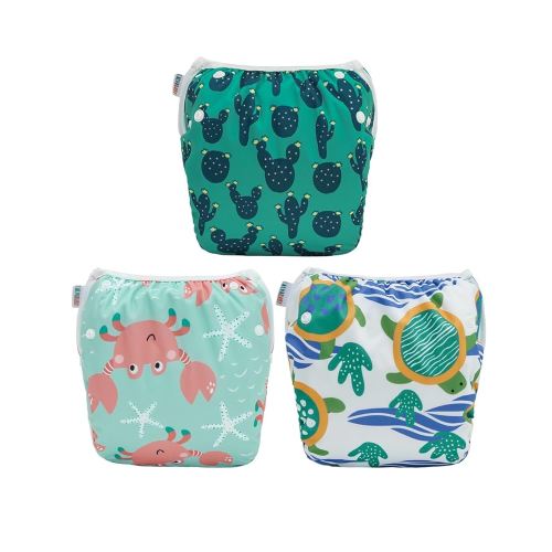ALVABABY Swim Diapers 3pcs Baby & Toddler Snap One Size Reusable Adjustable Baby Boys' Swim Diapers for Swimming Lessons 3SWY69A
