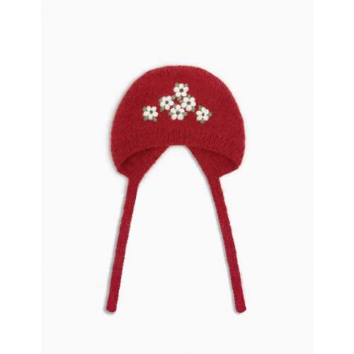 Hand-Knitted Alpaca Bonnet in Red Daisywave