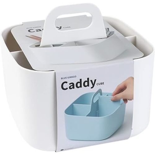 BLUE GINKGO Stackable Organizer Caddy – Korean-Made Portable Tote for Bathroom, Office, Crafts, or School Supplies (Square, White)