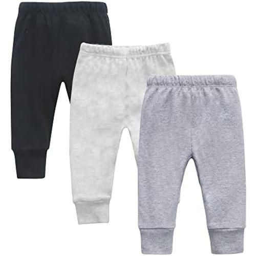 O2 BABY Organic Cotton Unisex Baby Jogger Pants, 3-Pack Pull-on Bottoms, Newborn Leggings