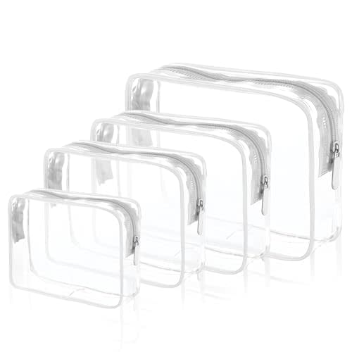 EVDIAGD Clear Cosmetic Bag, 4 Pcs Waterproof Clear Plastic Cosmetic Makeup Bags, Transparent Packing Organizer Storage Bags，Christmas Gift for Mother,Wife,Grilfriends(White)