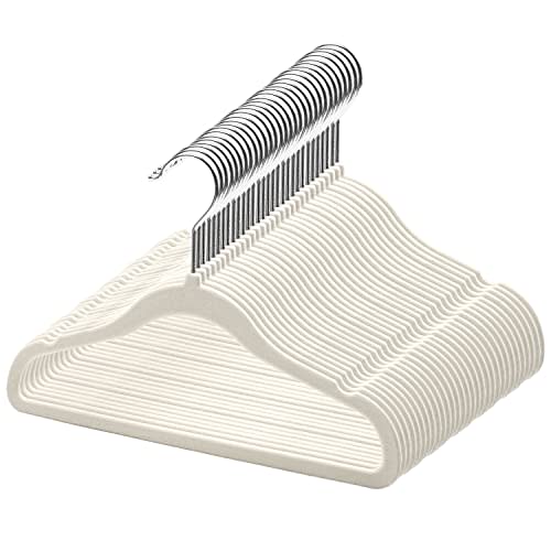 GoodtoU Kids Velvet Hangers,30 Pack Baby Hangers for Closet Non Slip Velvet Clothes Hanger Coat Hangers for Toddler Children Infant Hanger (Ivory 30Pack)