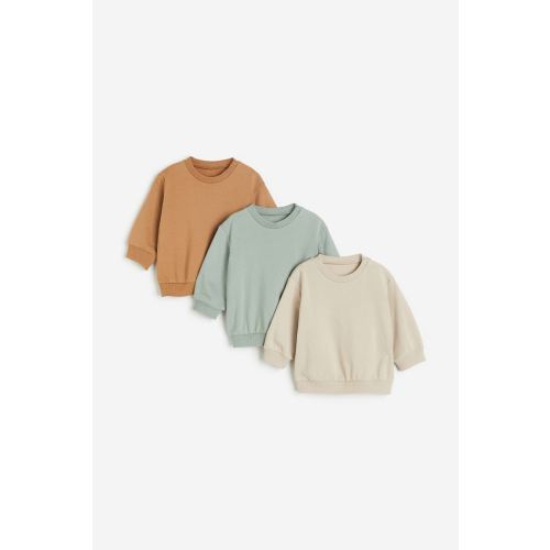 3-pack Cotton Sweatshirts, Light green/dark beige