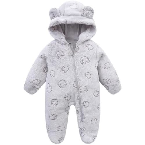 Baby Fleece Jumpsuit for 0-3 Months Infant Bear Snowsuit Newborn Romper Warm Coat