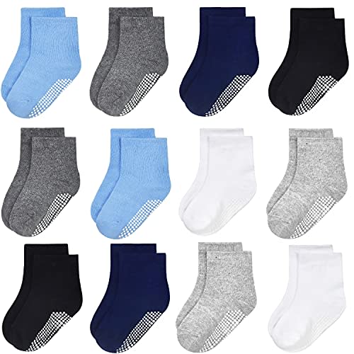GRPSKCOS Baby Socks Non Slip 12 Pairs Toddler Anti Skid Socks for 0-7 Years Infants Little Kids Boys Girls