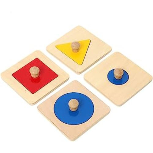 Thoth Montessori Single Shape Puzzle First Shapes Jumbo Wooden Puzzle Board Knob Wooden Puzzle Geometric Shape Puzzle Early Education Material Sensorial Toy for Toddler Shape & Color Sorter (4 pieces)