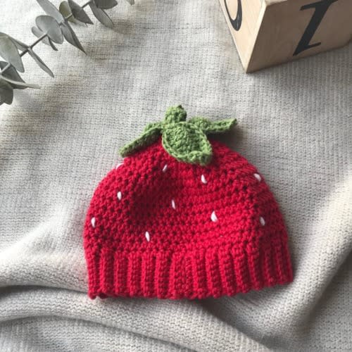 BABY BEANIE ~ Strawberry Knit Hat ~ New Baby Gift ~ Handmade Baby Hat ~ Newborn Photography Prop ~ Baby Girl Costume ~