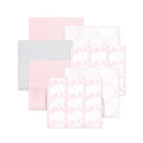 Little Treasure Hudson Baby Girls Cotton Poly Flannel Receiving Blankets Multipack, Pink Elephant, 30x30 inches