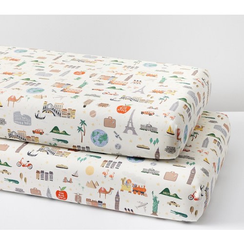 Rifle Paper Co. Globe Trotter Organic Crib Fitted Sheet