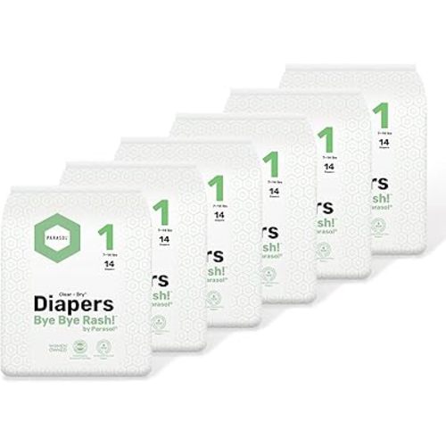 PARASOL Clear+Dry Disposable Diapers | RashShield Protection, Leakproof Design, Hypoallergenic | Size 1, (7-14 lbs) 84 Count