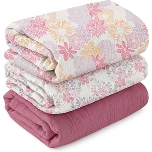 Amazon.com: GLLQUEN BABY Muslin Swaddle Blankets for Newborn Girls, Large 40''x38'' | 3Pk, 100% cotton, ultra soft and breathable, gentle on sensitive newborn skin, Multi-use as swaddle wrap, receiving blankets : Baby