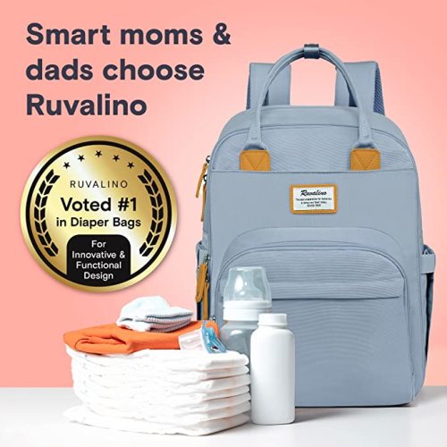 RUVALINO Diaper Bag Backpack, Multifunction Travel Back Pack Maternity Baby Changing Bags, Large Capacity, Waterproof and Stylish, Sky Blue