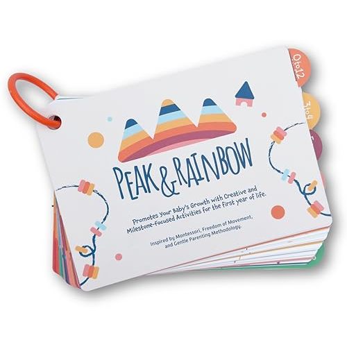 Montessori Baby Activity Cards 0-12 Months | Includes Black and White High Contrast Cards and Tummy Time Mirror | 40+ Engaging Activities to Stimulate Development | Baby Must Haves - New Parent Gift