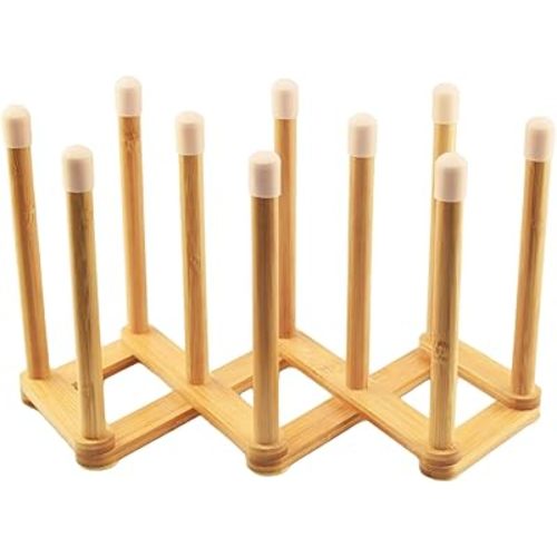 Bamboo Retractable Bottle Drying Rack Cup Dish Drying Racks,Sports Water Bottle and Mug Drainer Stand, Plastic Bag Dryer Rack and Multifunctional Drying Rack for Kitchen Countertop