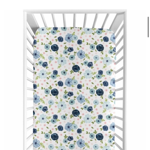 Watercolor Floral Navy Blue And Pink Collection Jersey Knit Crib Sheet