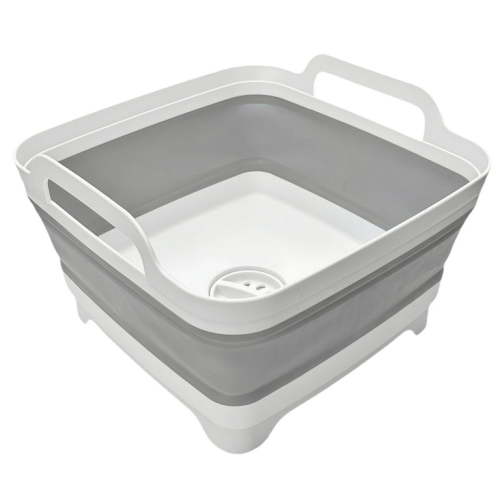 Collapsible Wash Basin 9L, Foldable Dish Tub with Drain Plug, Portable Collapsible Dish Basin, Camping Sink for Washing Dishes, Laundry & Kitchen Use,Gray