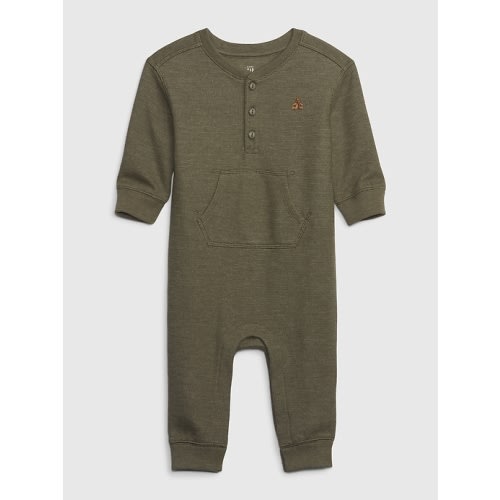 Baby Henley One-Piece in army jacket green, size: 0-3 M