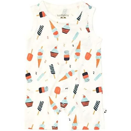 Babysoy Organic Pattern Print Tank Romper Shortall